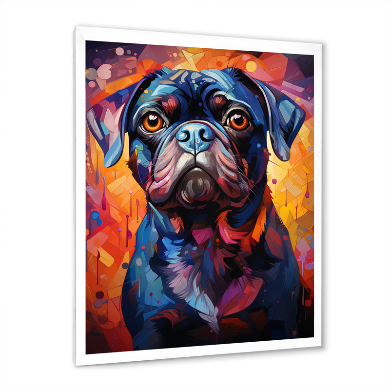 Popart Pug Parade VI sur toile, H 40 po x l 30 po x P 1,5 po, Cadre simple blanc