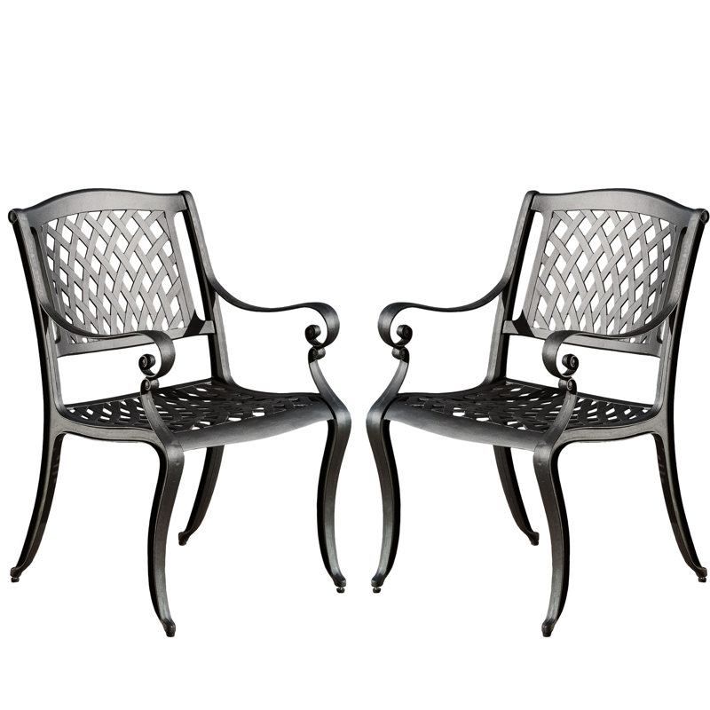 Chaise de salle à manger en fonte d'aluminium (2) - style maille noire, pour terrasse, patio, Noir