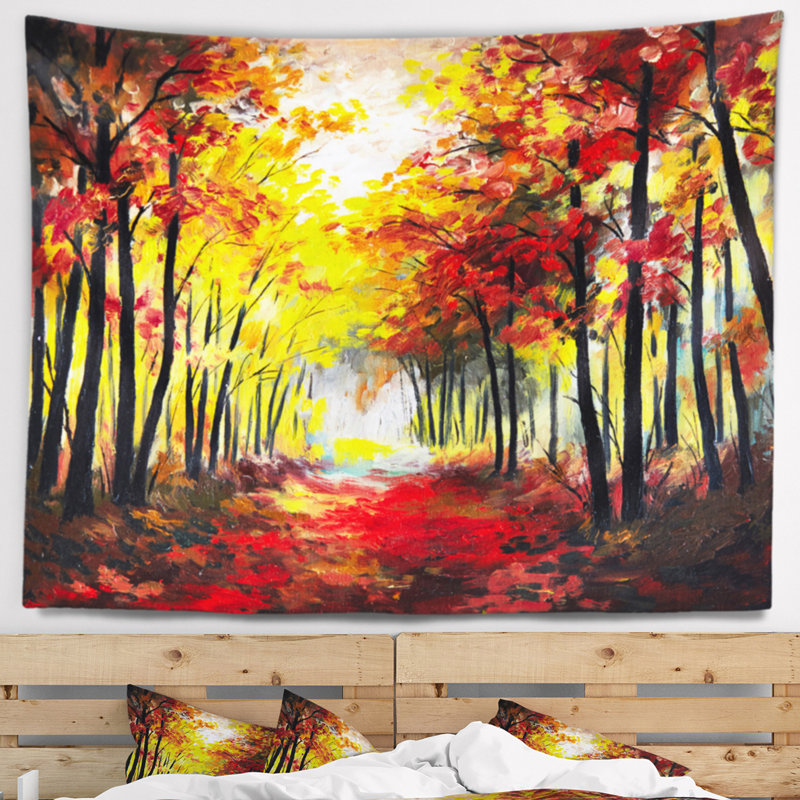 Promenade du paysage à travers la tapisserie de la forêt d'automne, H 32 po x l 39 po