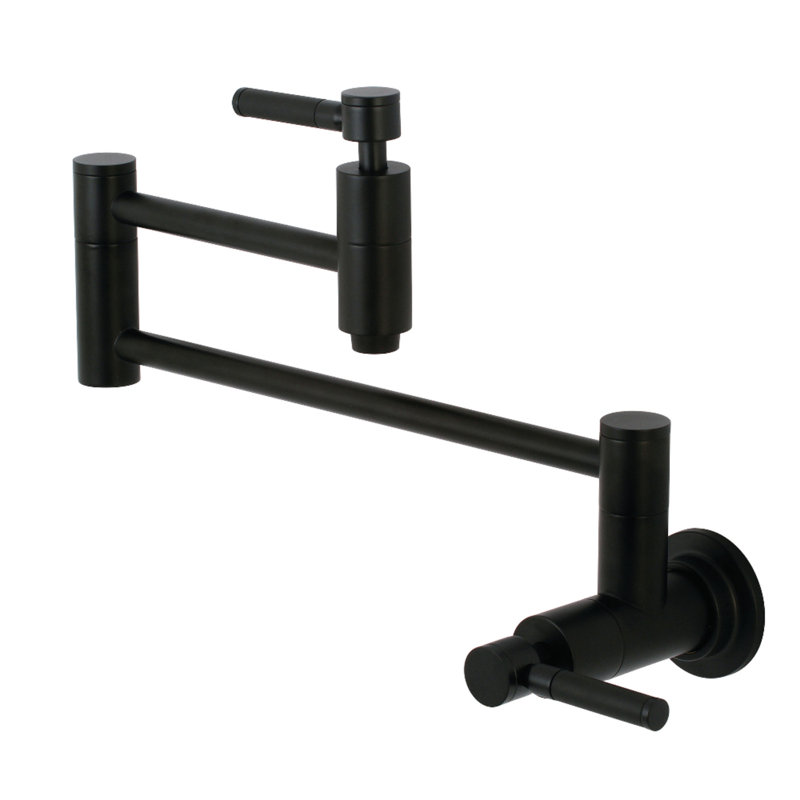 Kingston Brass Kaiser Two-Handle 1-Hole Wall Mount Pot Filler Faucet, Matte Black