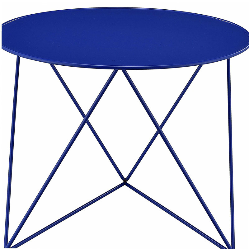 Table d'appoint à base géométrique bleue en métal, Bleu
