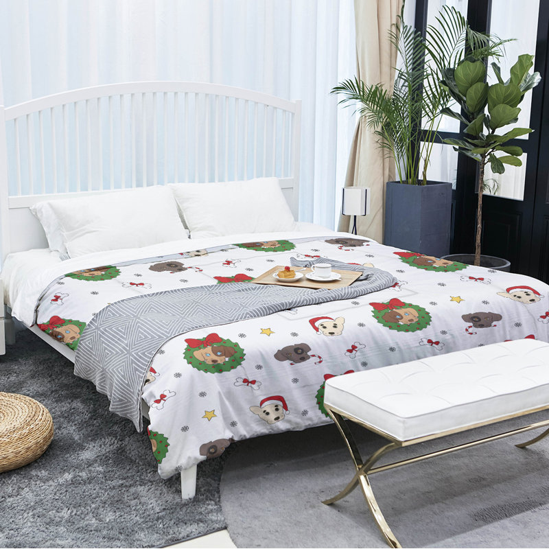 Polyester Baffle Box Stitch Comforter, Twin XL Comforter, Cream/Green/Red