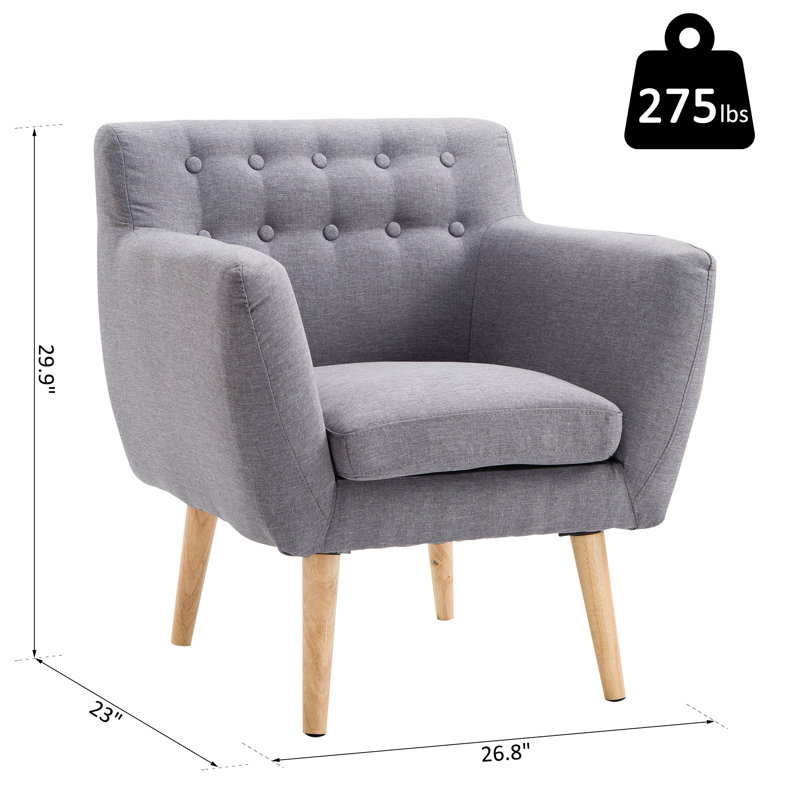 Fauteuil capitonné de 26,8 po Lavigne, Gris clair