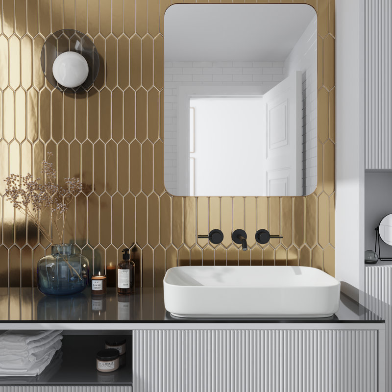 Piquet 2'' W x 10'' L Ceramic Singular Tile, Gold