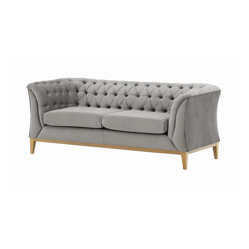 Chesterfield Modern 2 Seater Sofa Wood, Light Grey
