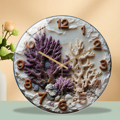 Unique Coral Reef Wall Clock Home Decor Art - 12'' Modern Glass Wall Clock