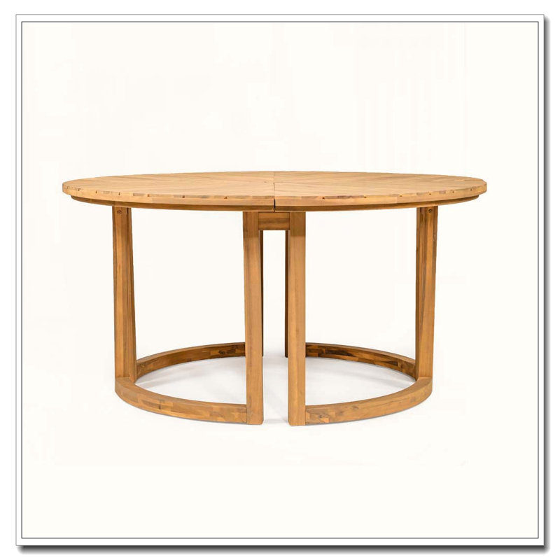 Table de salle à manger ronde 59 pouces en bois d'acacia avec trou pour parasol (teck clair), Teck clair