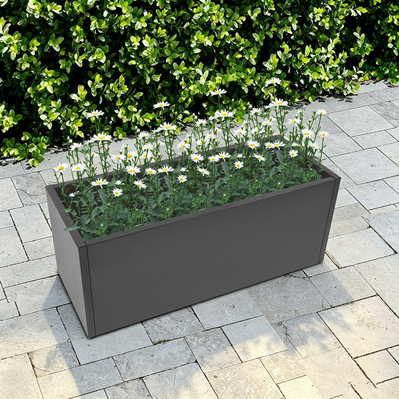 Grande boîte à fleurs extérieure en acier 38 po x 15 po x 15 po avec drainage épissé, Gris