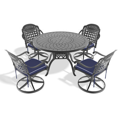 Allweather Cast Aluminum Dining Set, Include Swivel Chairs And 47.24" Round Table With Black Frame
