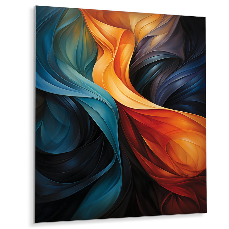 Décoration murale rétro bleu orange liquide - Vagues, Métal métal, H 32 po x l 24 po x P 1 po