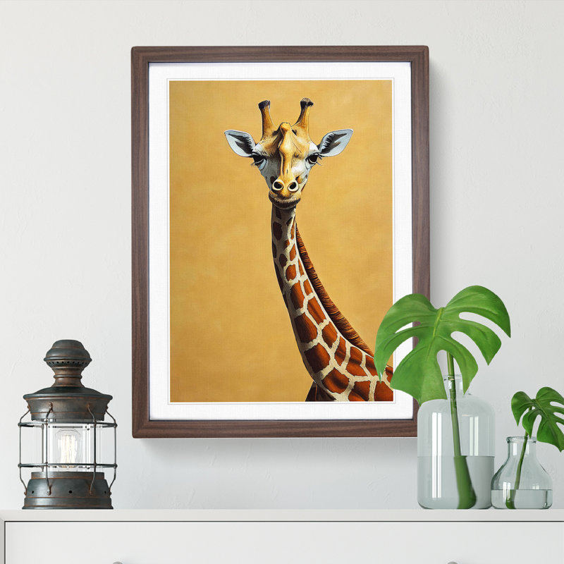 Cute Giraffe - Single Picture Frame Print, 34cm H x 25cm W x 2cm D, Walnut