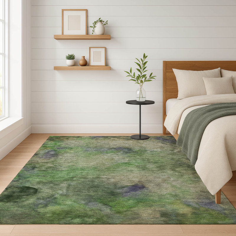 Tapis abstrait lavable à la machine de qualité supérieure Mayfield AMF2312, Vert, 3 pi x 5 pi