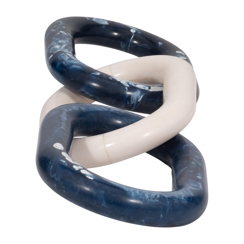 Decorative Oval Interlocking Link Chain for Home Decor – Modern Decorative Object for Shelf Accent or Living Room Decoration – 21", Blue & White
