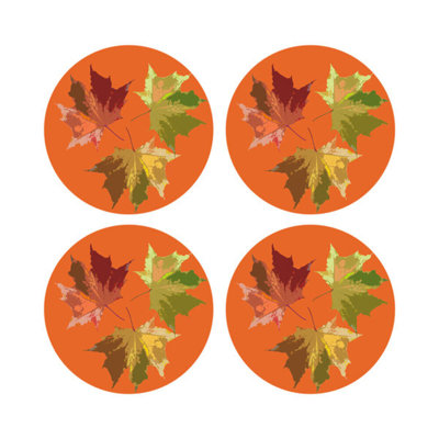 Autumn Leaves Vegan Leather Round Pebble Placemat
