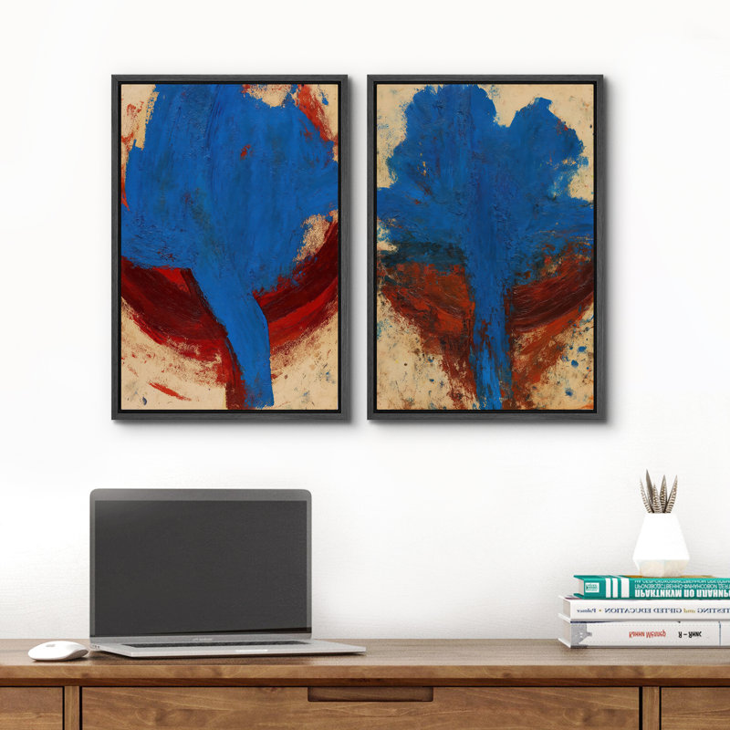 Art mural abstrait, ensemble de 2 reproductions d'art encadrées sur toile, H 24 po x l 32 po, Noir