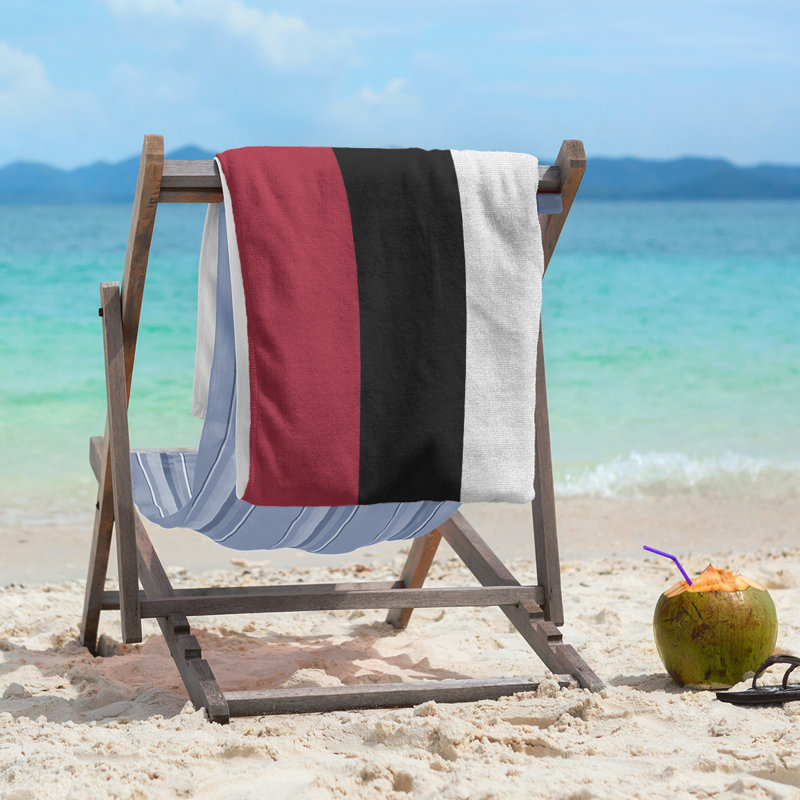 Cotton Blend Beach Towel, Balck/Red/Silver