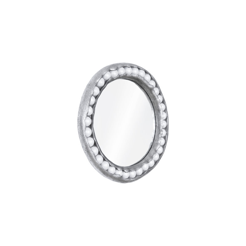 Pearl Mirror, Round, Silver Leaf