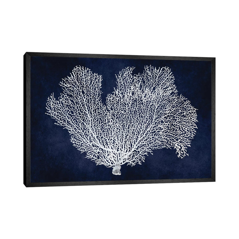 Sea Fan On Indigo I by Melonie Miller - Print on Canvas, 66.04cm H x 101.6cm W x 3.81cm D, Black Floater Framed