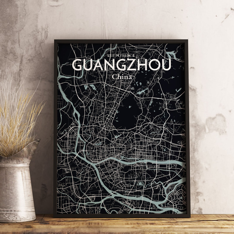 Guangzhou City Map - No Frame Print, 85 cm H x 45.7 cm W x 0.1 cm D
