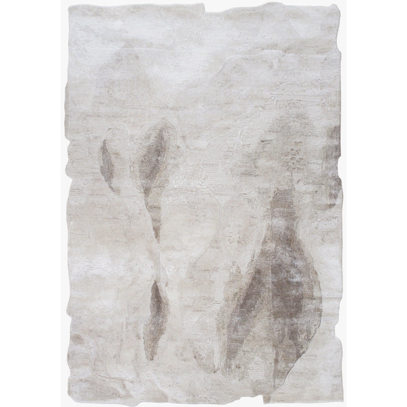 Tapis beige en laine / coton / viscose rectangulaire sans motif à la main et sans motif 5 pi 1 po x 7 pi 5 po