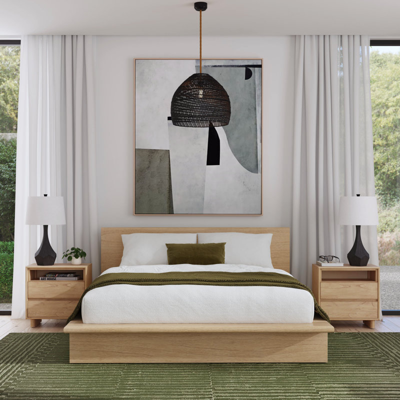 Soleil Wood Low Profile Platform Bed, Light Brown, King