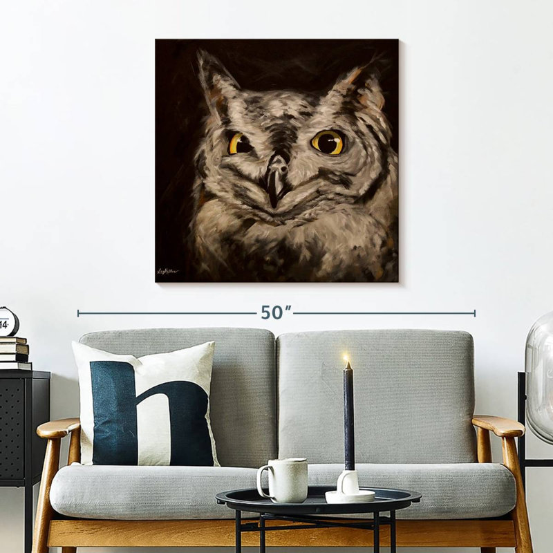 Crowle Black Background Owl, 30" H x 30" W