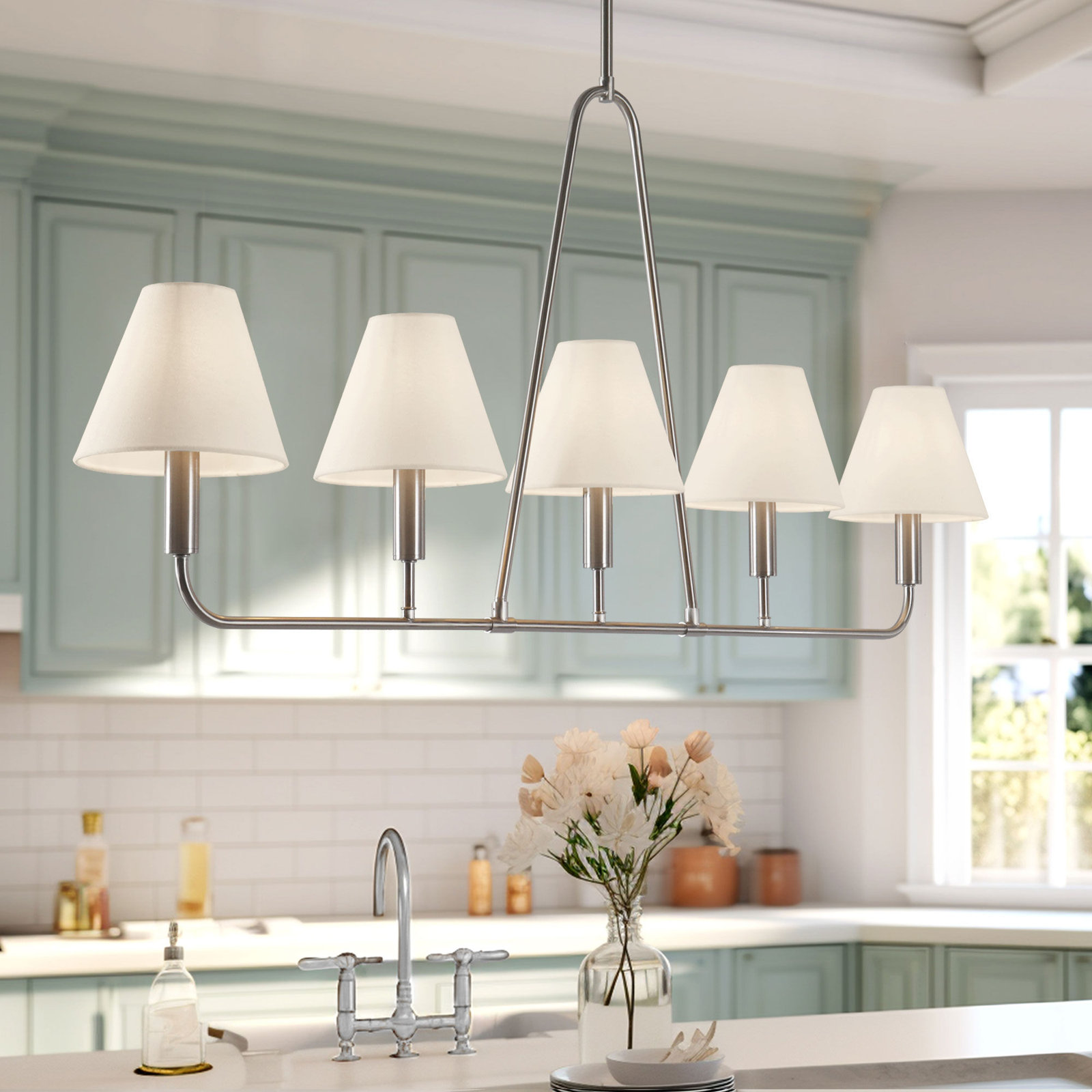 Lidia 5-Light 50"W Oversized Dimmable Linear Pendant, Nickel