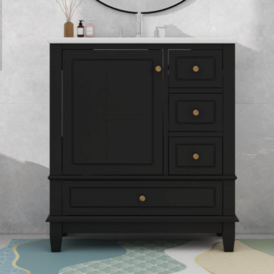 30" Bathroom Vanity With Sink, One Door With Shelf And Three Drawers