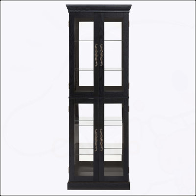 Élégante vitrine vitrée éclairée - Rangement à cadre en bois pour le salon, la cuisine et le garde-manger - Ampoule incluse - Idéal pour le vin, les jouets et les objets de collection - Noir