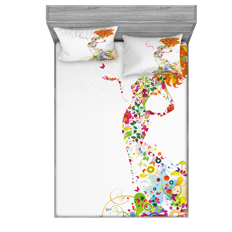 Microfiber Floral Sheet Set, Queen Sheet Set + Fitted Sheet + 2 Pillowcases