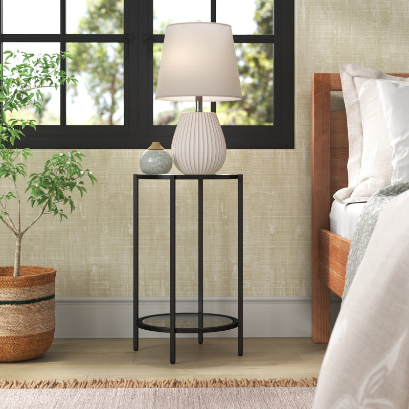 Ava 15" Round Black Metal and Clear Glass End Table