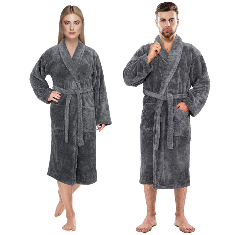 Navy Blue L/XL Fleece Bathrobe with Shawl Collar