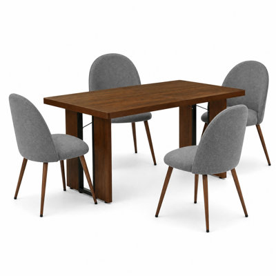 5-Piece Rectangular Wood-Look Dining Table Set With 4 Upholstered Dining Chairs