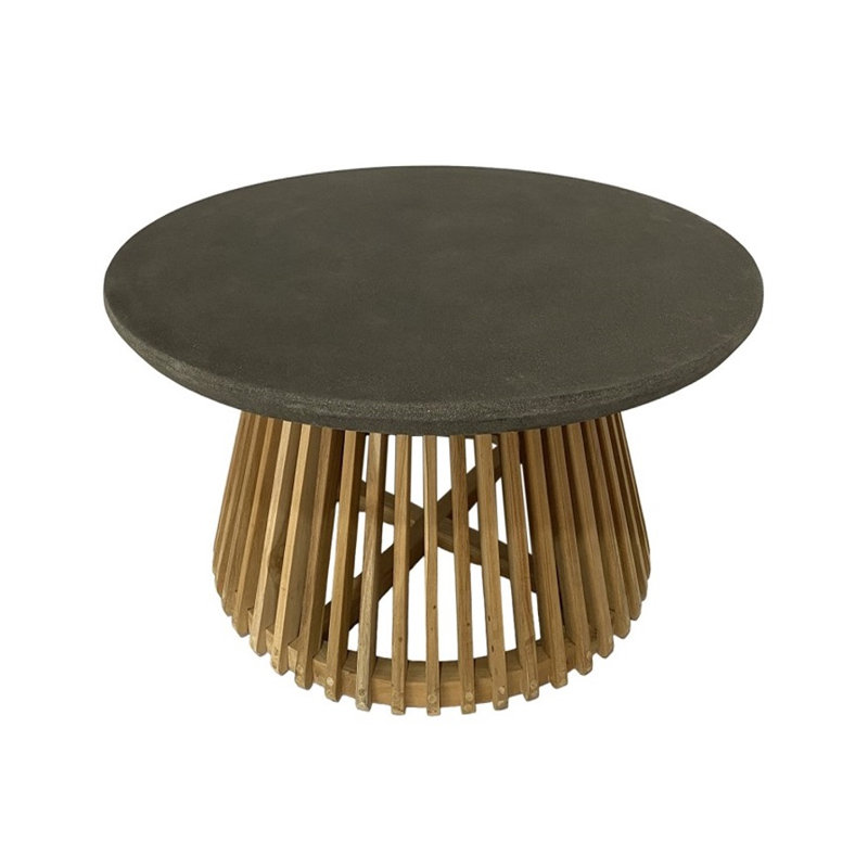 Round Coffee Table With Lava Stone / Grc Top And Teak Base, 18" H x 47" L x 47" W