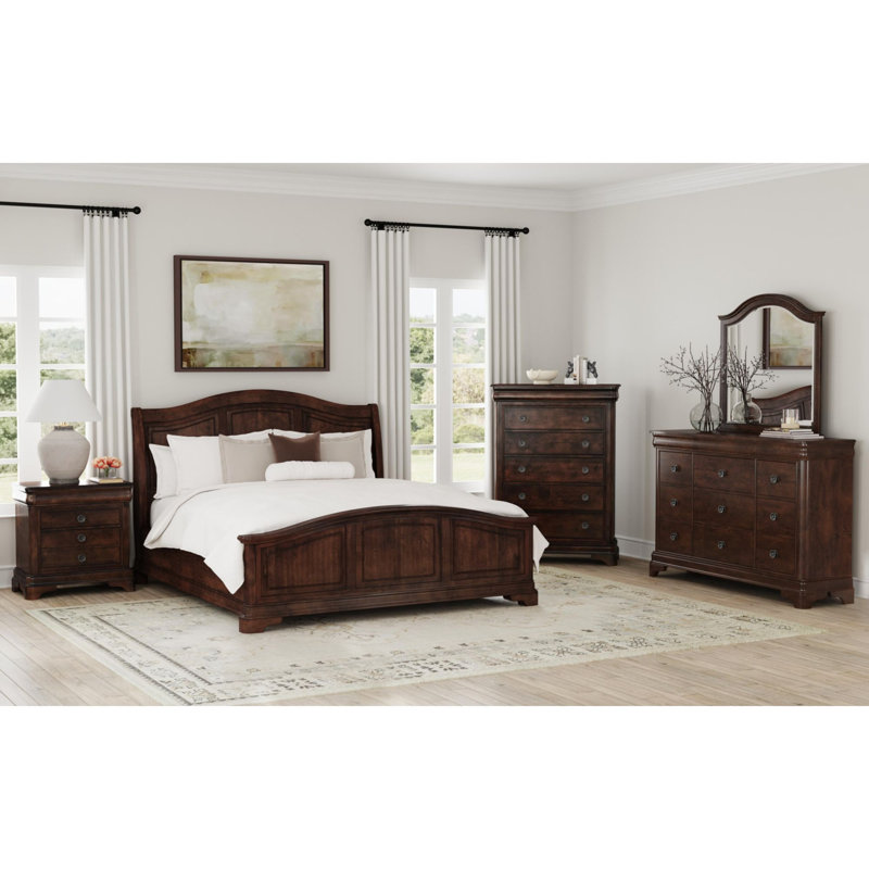 Ensemble de chambre à coucher 3 pièces à panneaux Pickry House Furnishings, 3 Pcs: Bed, Chest, Nightstand, King