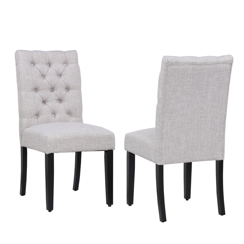 Chaise d'appoint rembourrée en lin capitonné Wren, Gris pâle, 2