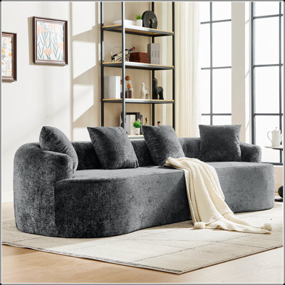 Boneless Curved Loveseat With 3 Pillows, Small Chenille Sofa For Apartment And Living Room, No Assembly Needed, Deep Seating Comfort