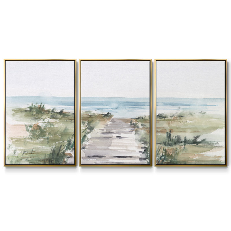 «Ocean Access I», reproduction sur toile 3 pièces, H 40 po x l 78 po x P 2 po, Or