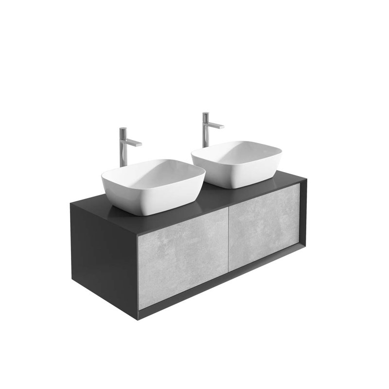 Dane 120cm Double Bathroom Vanity Base Only, Black/Concrete