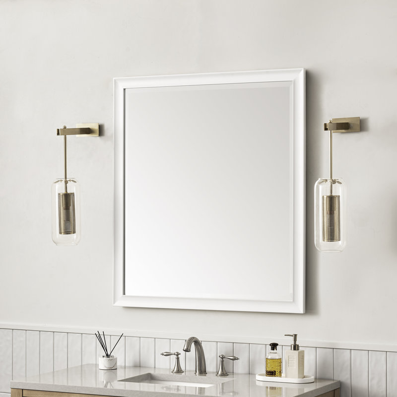 Glenbrooke Solid Wood Wall Mirror, Bright White, 40" x 36"