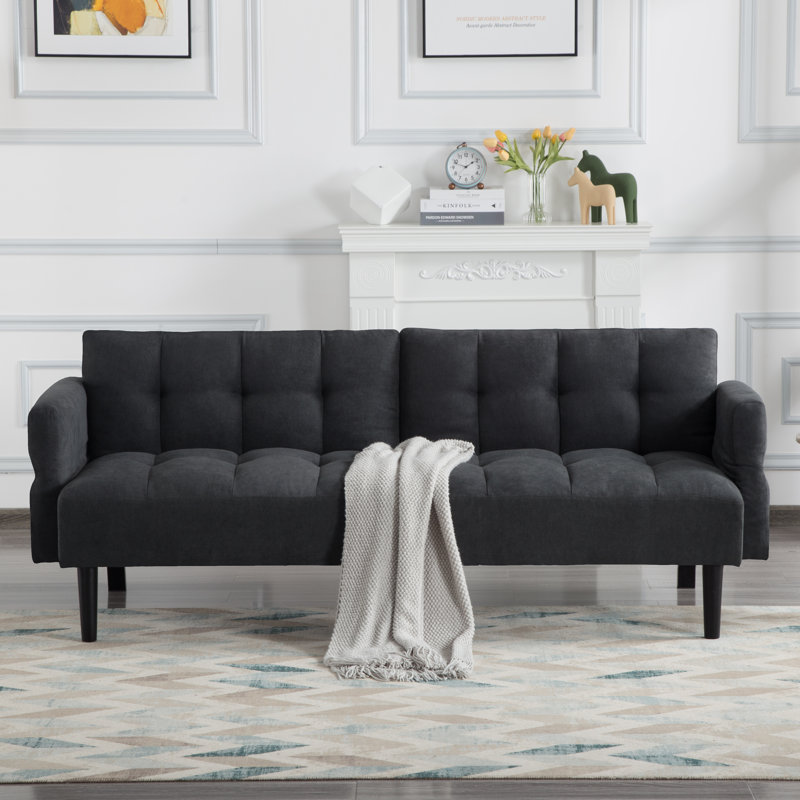 Canapé-lit futon classique de 76,8 po avec support à pieds allongés et dossier capitonné Ebern Designs, Gris foncé