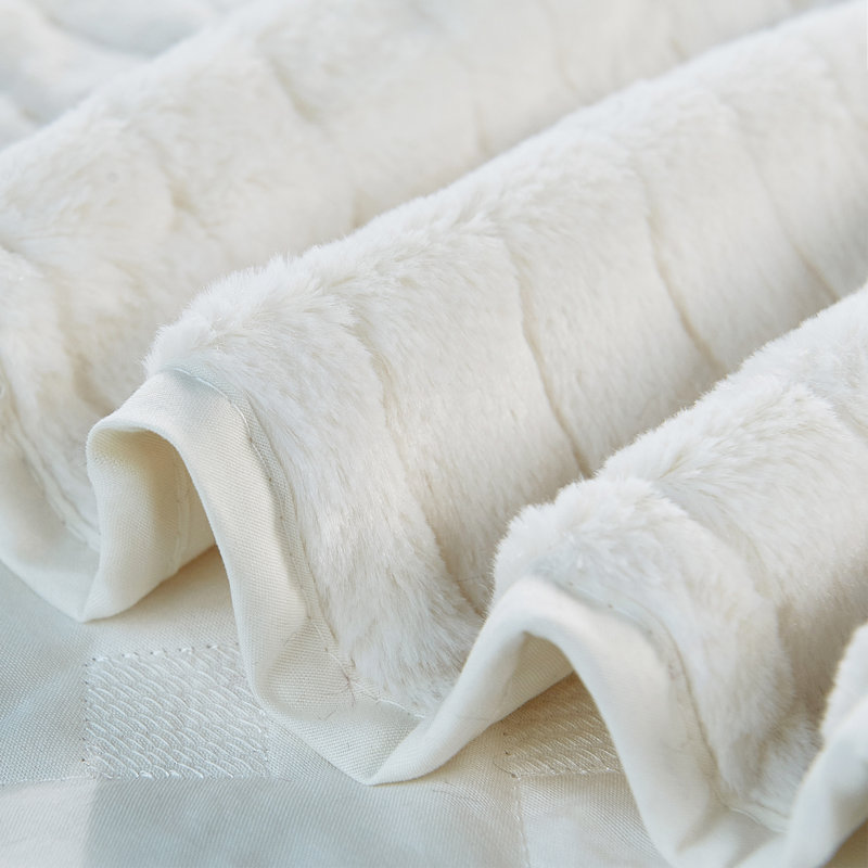 4 Piece Tatami Quilted Faux Fur Set, King Coverlet + 3 Additional Pieces, Antique White