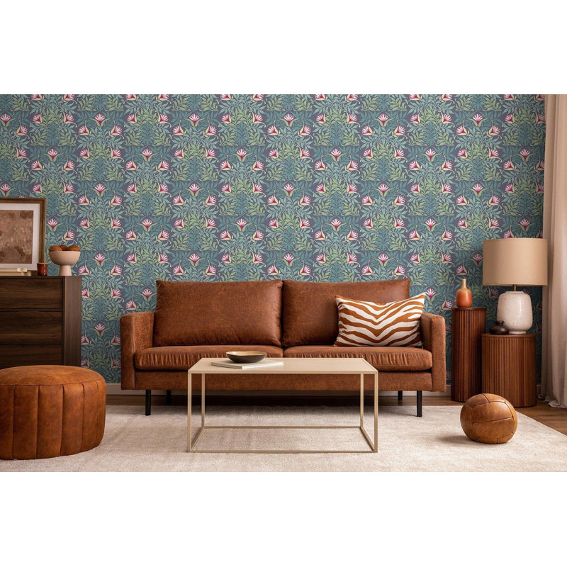 Signature Flowervine 10' L x 24" W Wallpaper Roll, Yellow, Faux Grasscloth