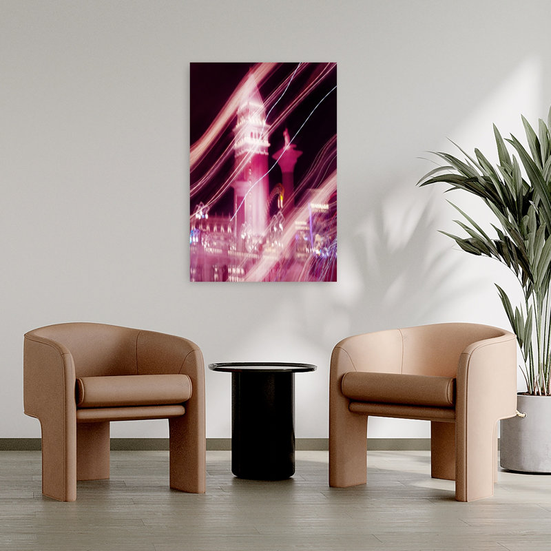 «Pink City Trails», impression d'art abstrait coloré de ville rêveuse, H 36 po x l 24 po