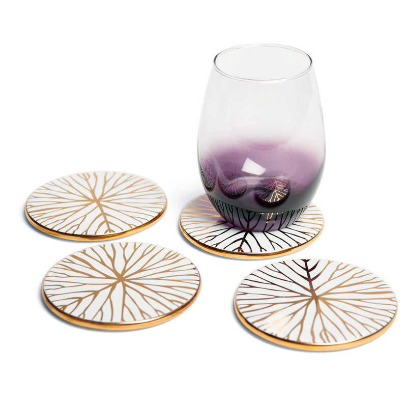 Sous-verre rond en céramique Talianna, Blanc / doré