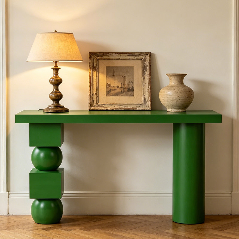 Table d'entrée Mid-Century, H 31,5 po x l 70,9 po x P 11,8 po, Vert