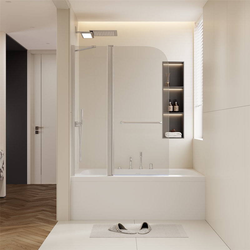 Porte de douche pour baignoire, porte en verre trempé, Nickel brossé