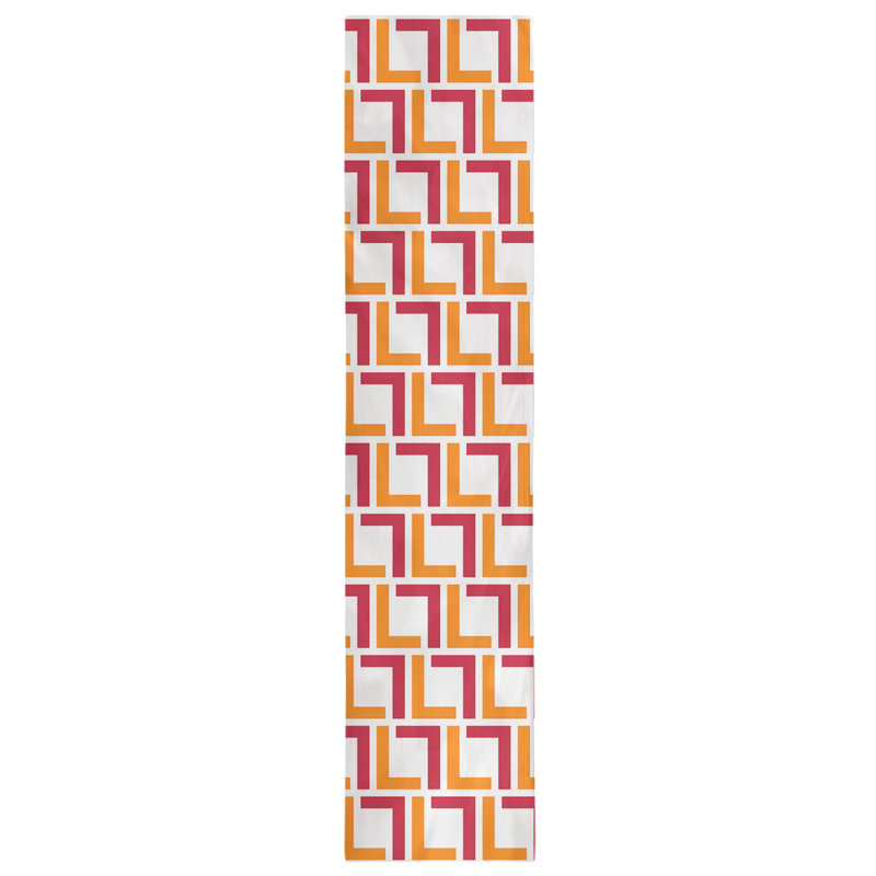 Chemin de table Tampa, 72 po x 16 po, Blanc / orange / rouge, Coton