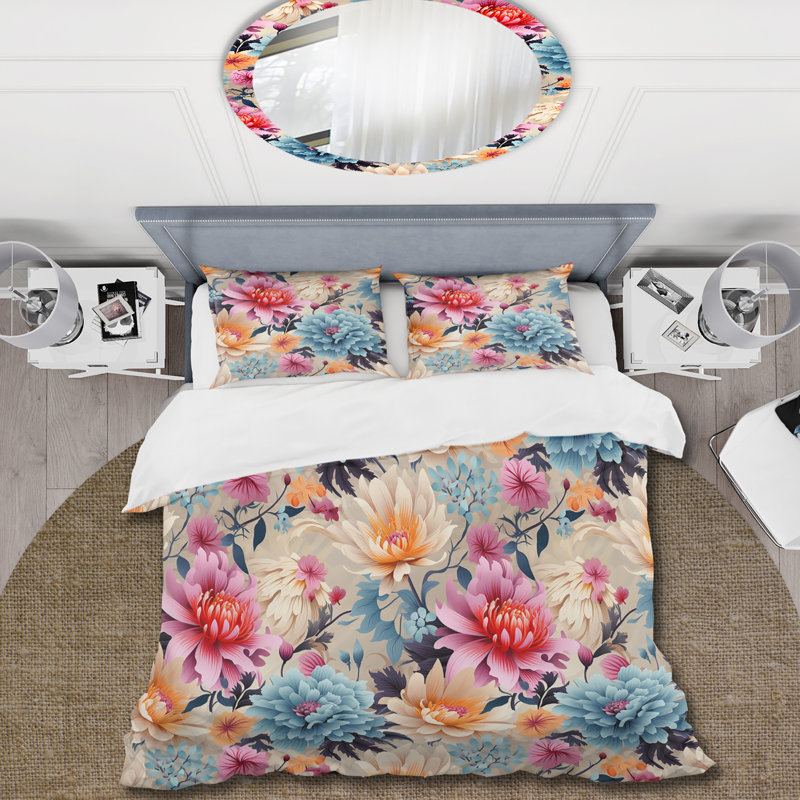 Ensemble de housse de couette Pink Boho Floral Treasures, Housse de couette pour très grand lit et 2 très