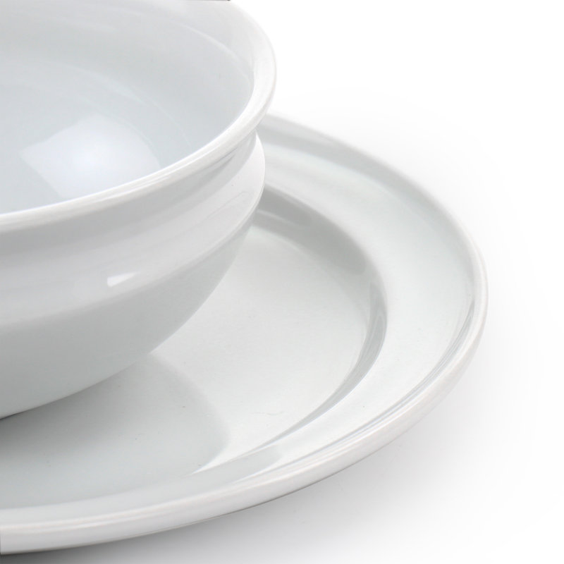Martha Stewart 12 Piece Fine Ceramic Rimmed Dinnerware Set In White